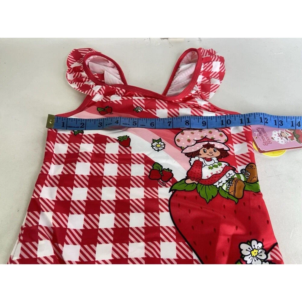Strawberry Shortcake Gingham Red White One Piece Swimsuit Swimwear Girls Size 7